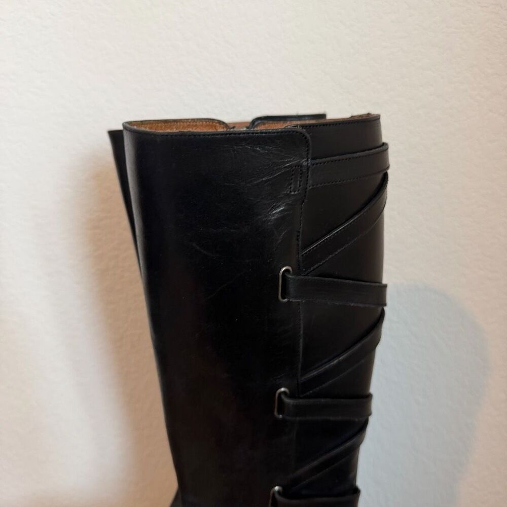 FRYE Black Leather Jordan Criss-Cross Strappy Tall Riding Boots Women's Size 6 - Picture 2 of 13